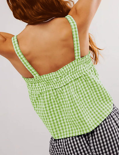 Ruffle Sleeveless String Plaid Tank Tops