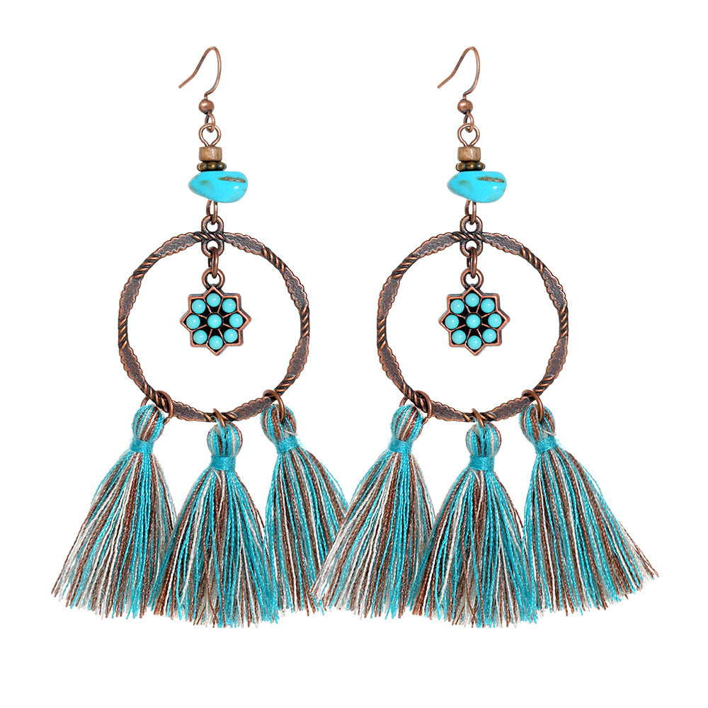 Bohemian Style Gemstone Tassel Earrings for Women