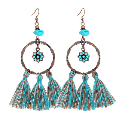 Bohemian Style Gemstone Tassel Earrings for Women