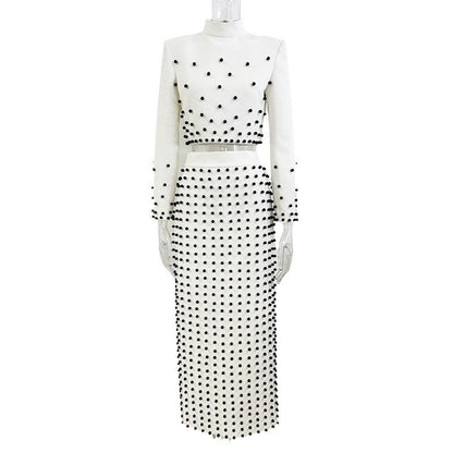 Pearl Beaded Crop Top Maxi Skirt Set