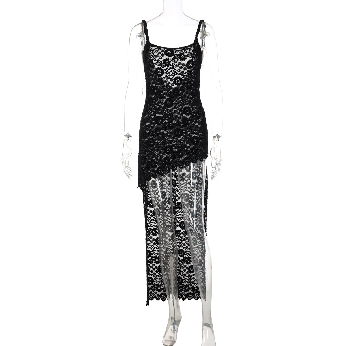 Sexy Lace Backless Midi Dress with Spaghetti Straps