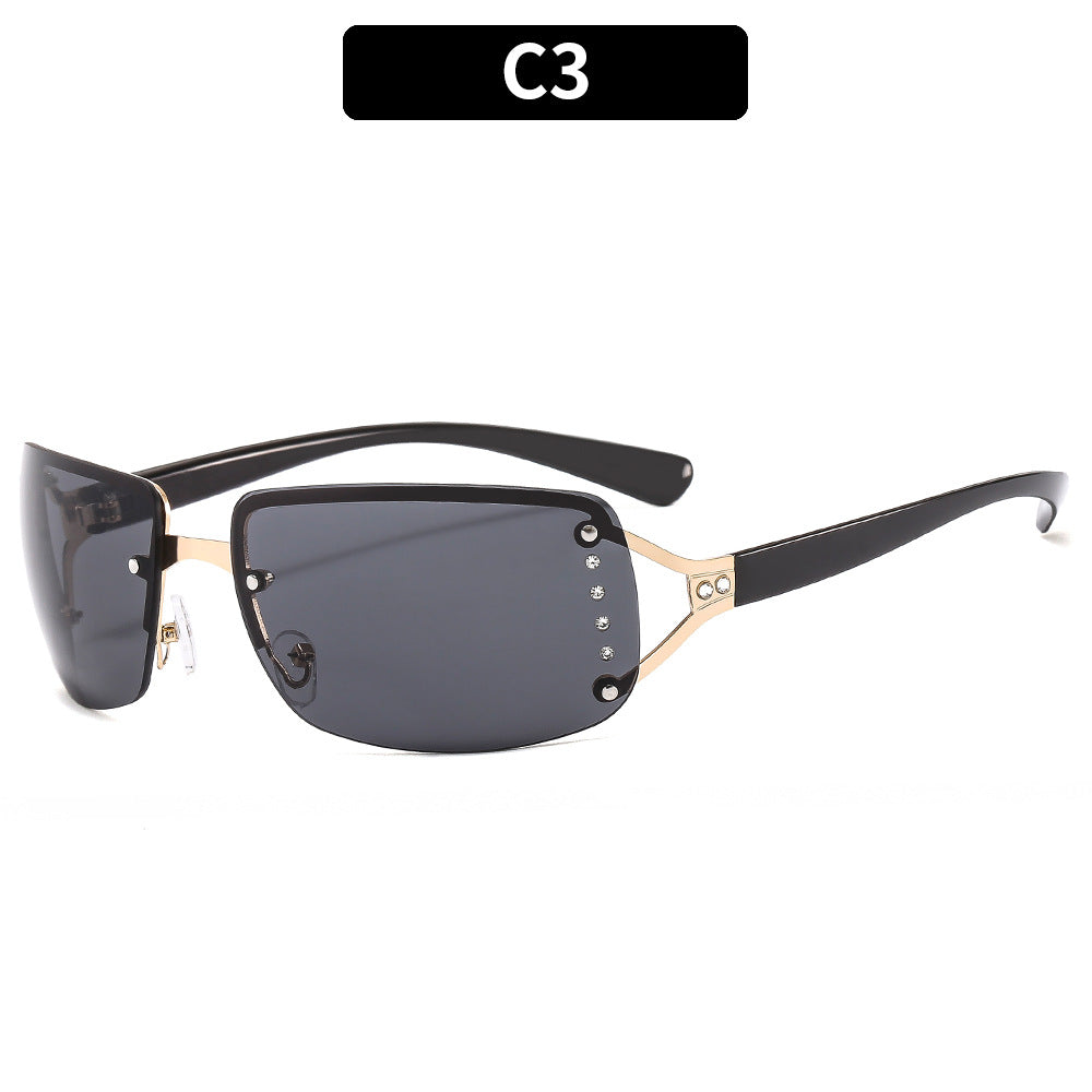 Y2K Rhinestone Square Sunglasses Stylish Metal Frame Eyewear