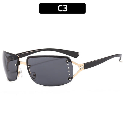 Y2K Rhinestone Square Sunglasses Stylish Metal Frame Eyewear