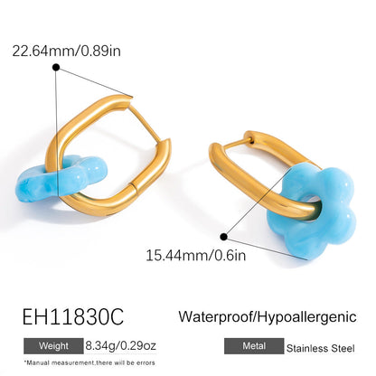 Colorful Flower Stainless Steel Earrings with 18K Gold Plating