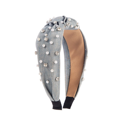 Fashion Pearl Rhinestone Headband Stylish Wide Hair Accessory