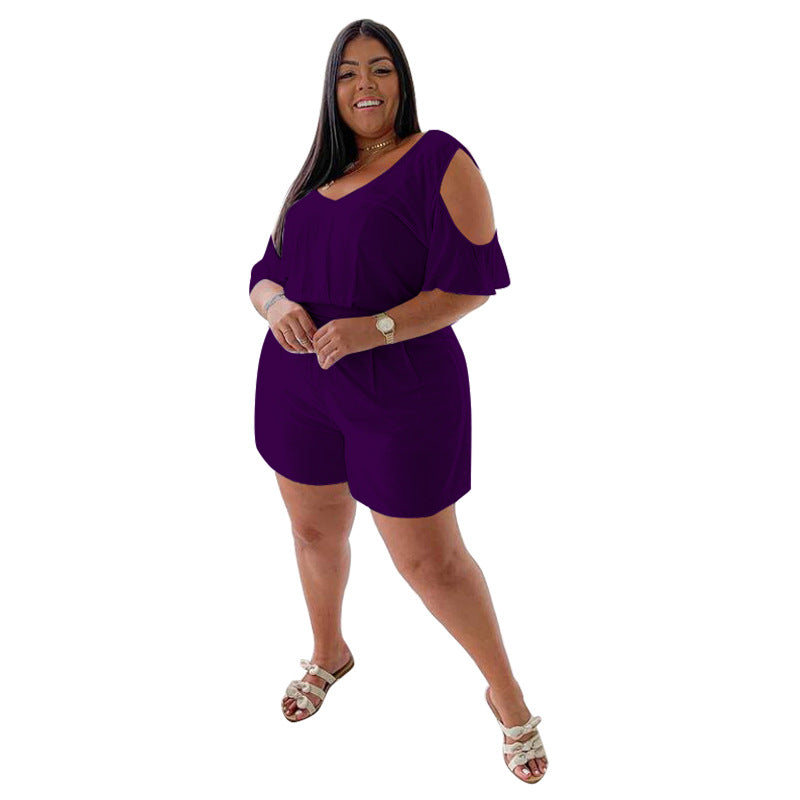 Casual Loose-Fit Jumpsuit For Plus Size Women - High-Waisted