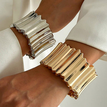 Statement Metal Wide Spring Bracelet Punk Style for Women