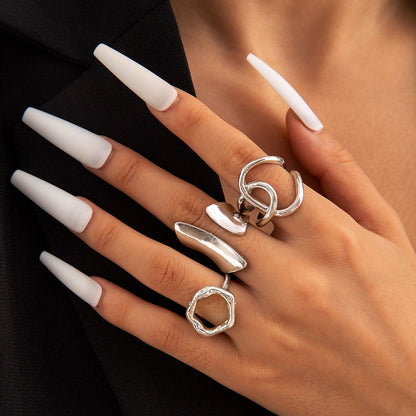 Geometric Metal Lava Line Open Ring Set - 4 Pieces