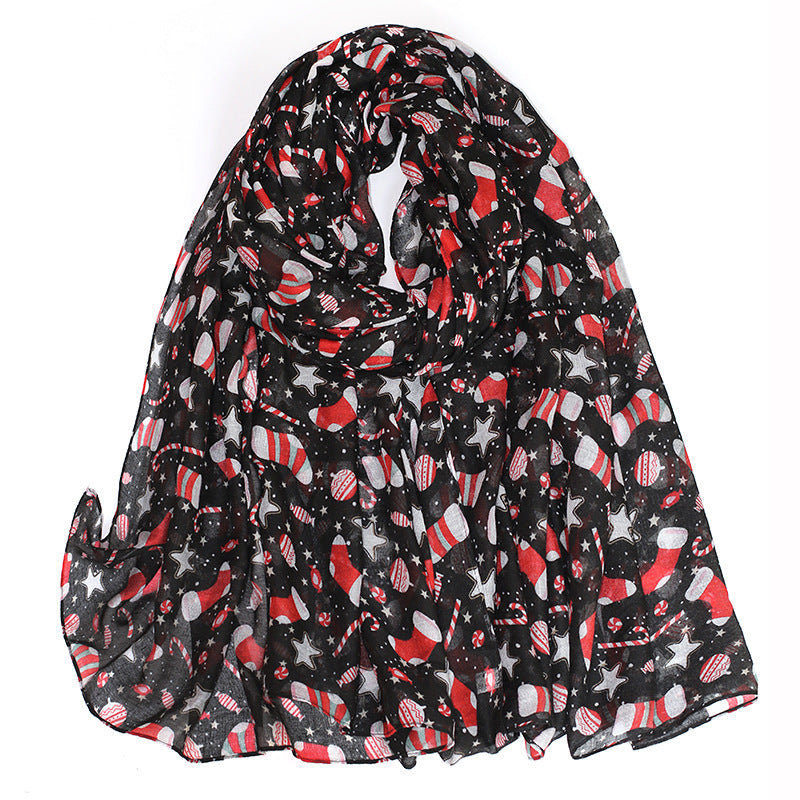 Christmas Theme Cartoon Print Silk Scarf