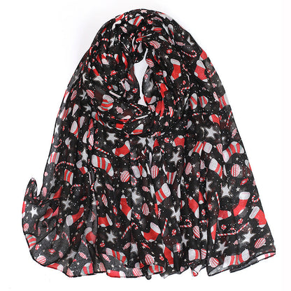 Christmas Theme Cartoon Print Silk Scarf