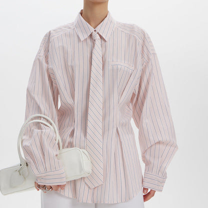 Elegant Striped Polyester Blouse for Commuting