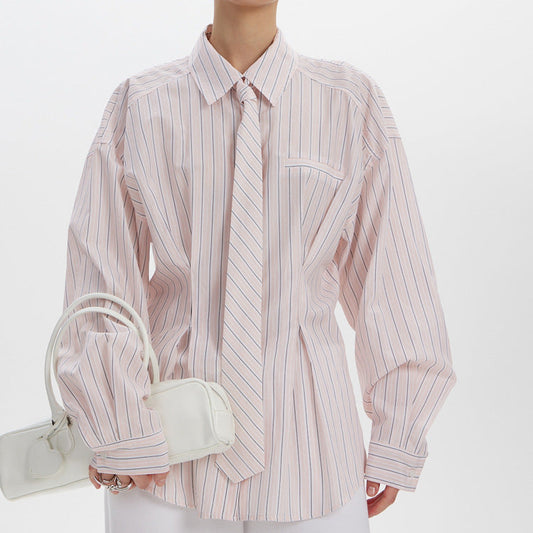 Elegant Striped Polyester Blouse for Commuting
