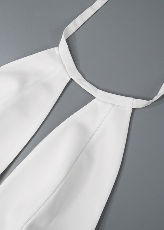 Halter Backless Fit Flare Dress White Fabric