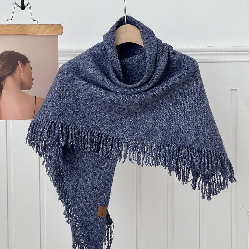 Tassel Solid Color Knit Shawl Scarve