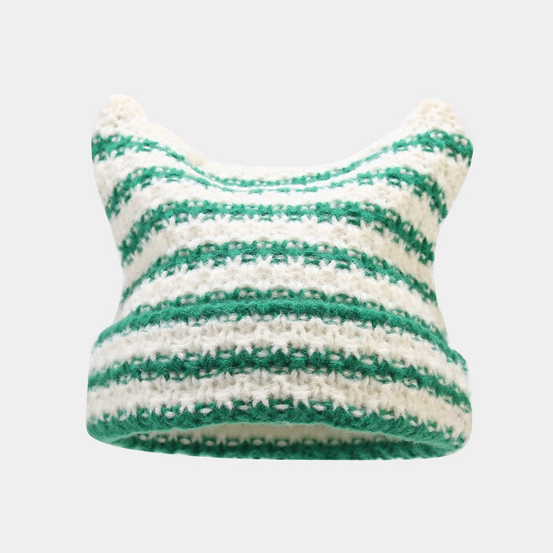 Stripe Cute Contrast Color Knit Beabie