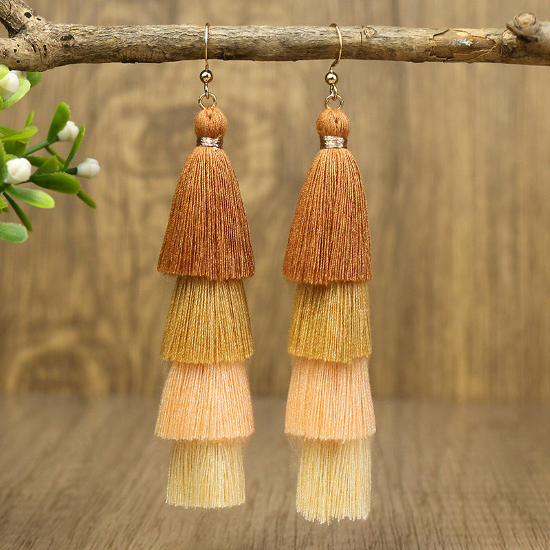 Bohemian Long Color Block Earrings With Tassels