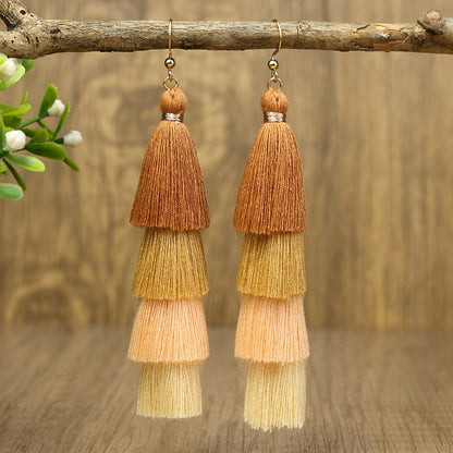 Bohemian Long Color Block Earrings With Tassels