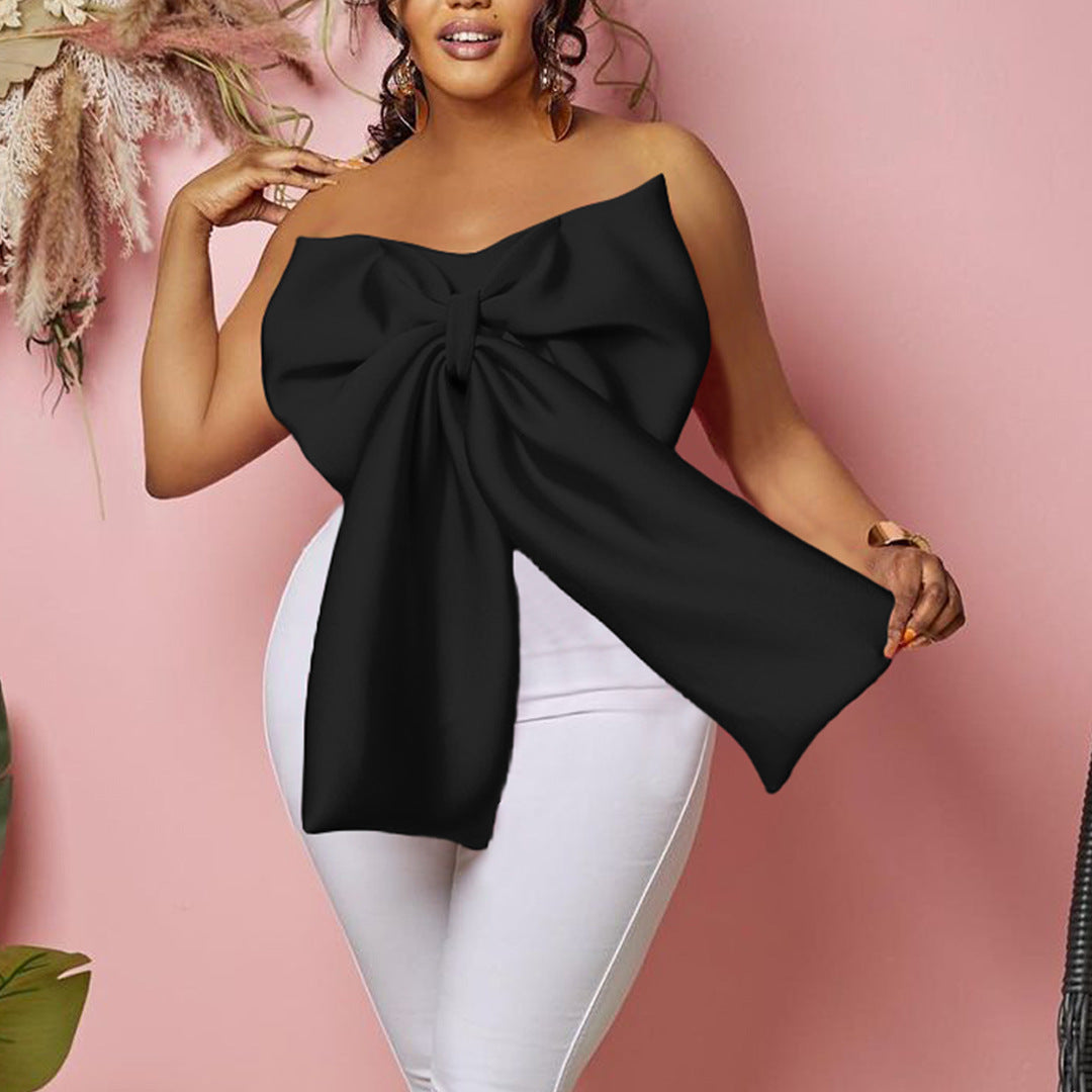 Women鈥檚 Sexy Bow Tie Crop Top Strapless Shirt
