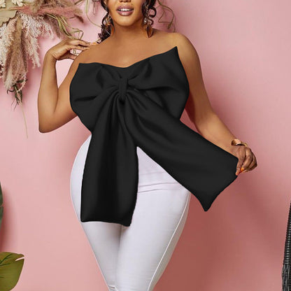 Women鈥檚 Sexy Bow Tie Crop Top Strapless Shirt