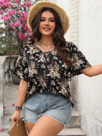 Casual Printed Short Sleeve Top For Plus Size Women