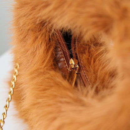 Solid Color Soft Fluffy Fur Tote Handbag