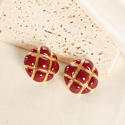 French Vintage Style Red Earrings With Silver Pins