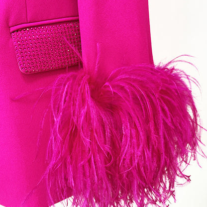 Luxury Ostrich Feather Trimmed Blazer With Rhinestones