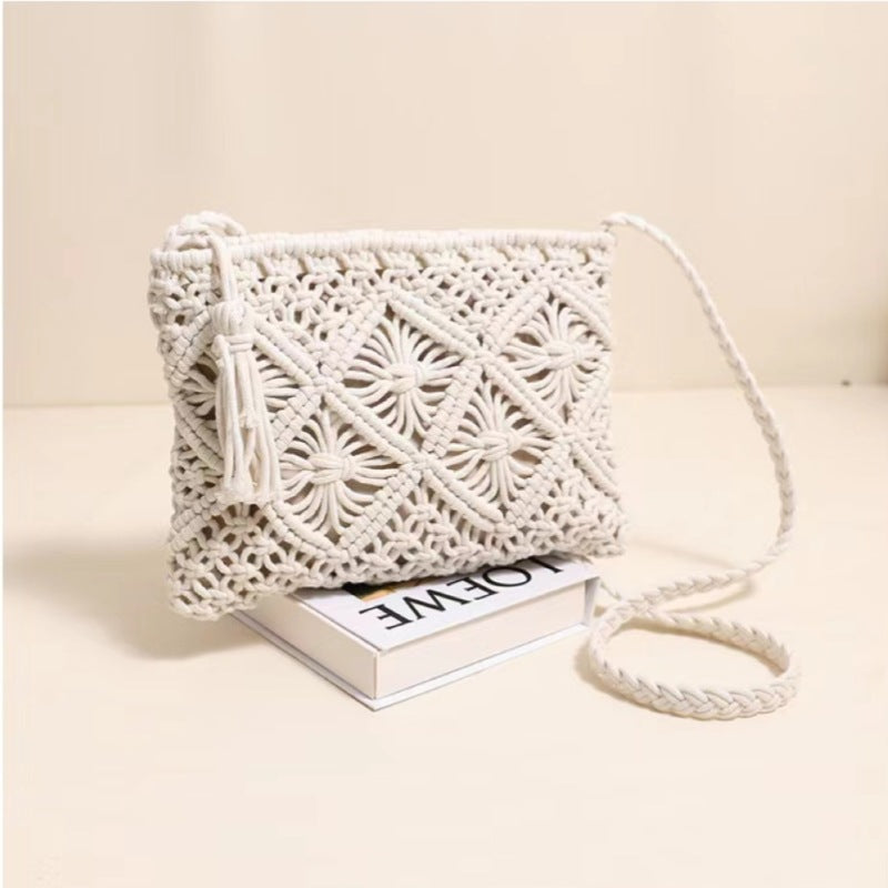 Tassel Woven Clutch with Artistic Diamond Pattern