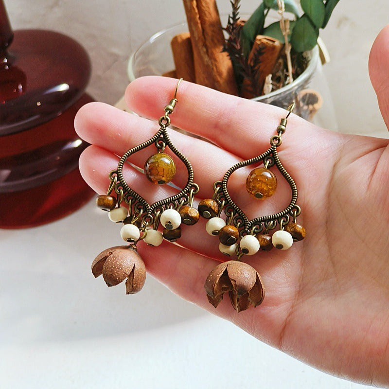 Bohemian Geometric Tassel Earrings with Agate Beads