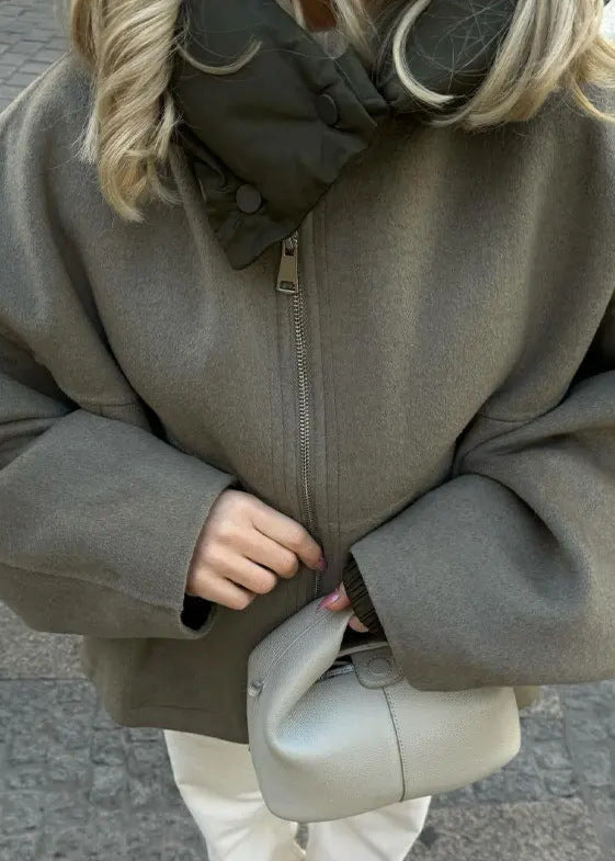 Oversized Hooded Zip Jacket With Padded Collar
