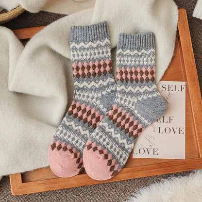 Retro Color Block Thicken Thermal Crew Socks