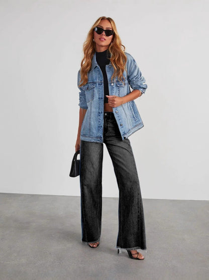 Loose-Fit Wide Leg Denim Pants with Contrast Stitching