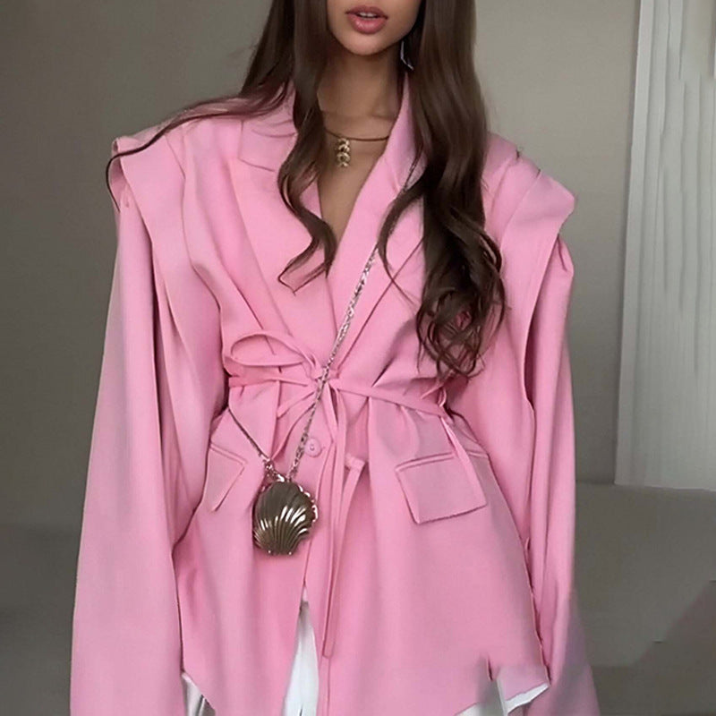 Slim Fit Solid Color Blazer with Belt