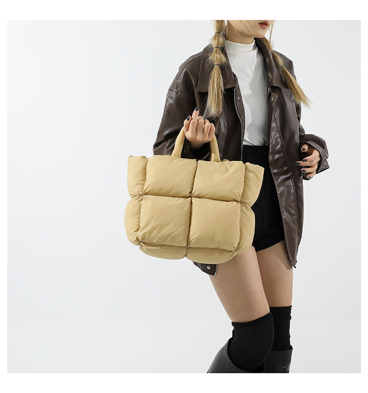 Simple Puffer Tote Bag Solid Color Soft Handbag