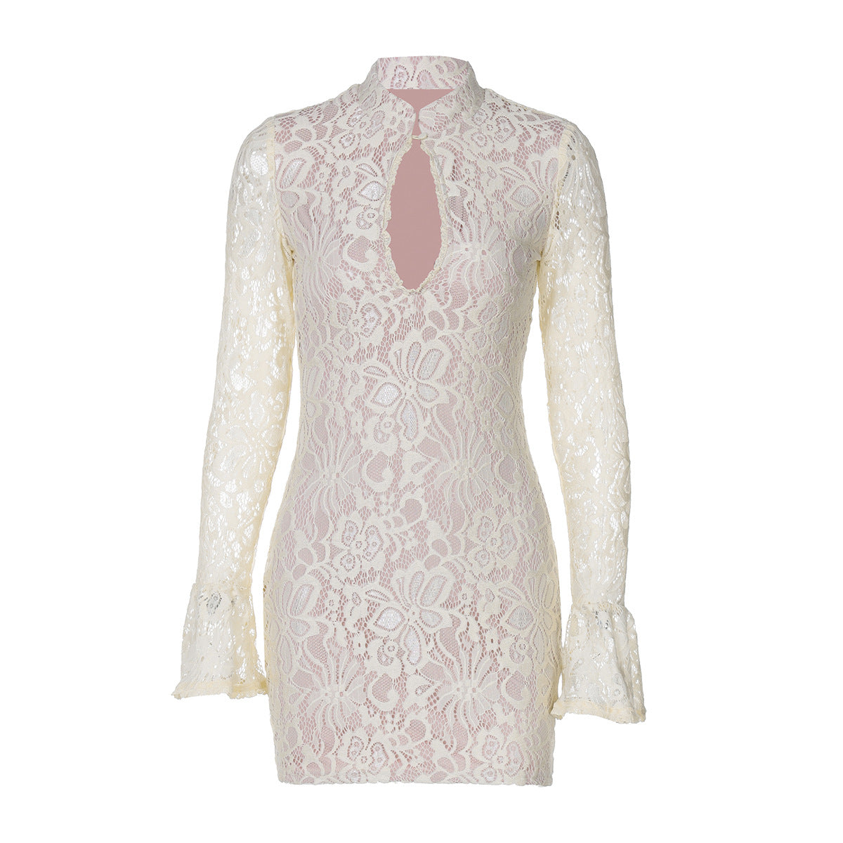 Fashion Sexy Lace Bodycon Bell Sleeve Dress
