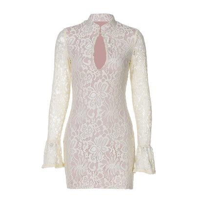 Fashion Sexy Lace Bodycon Bell Sleeve Dress