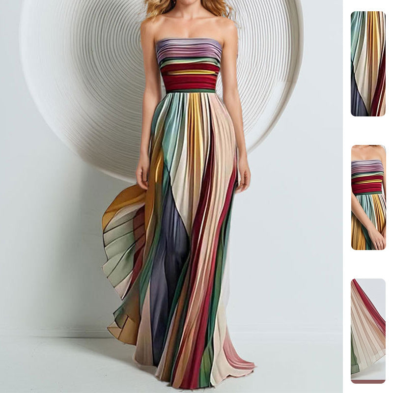 Elegant Printed Maxi Dress with High Waist