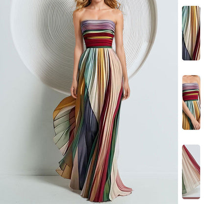 Elegant Printed Maxi Dress with High Waist