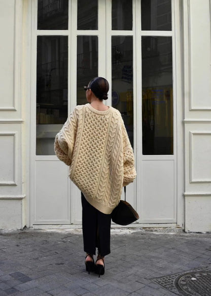 Cable Knit Wool Oversized Relaxed Fit Sweater