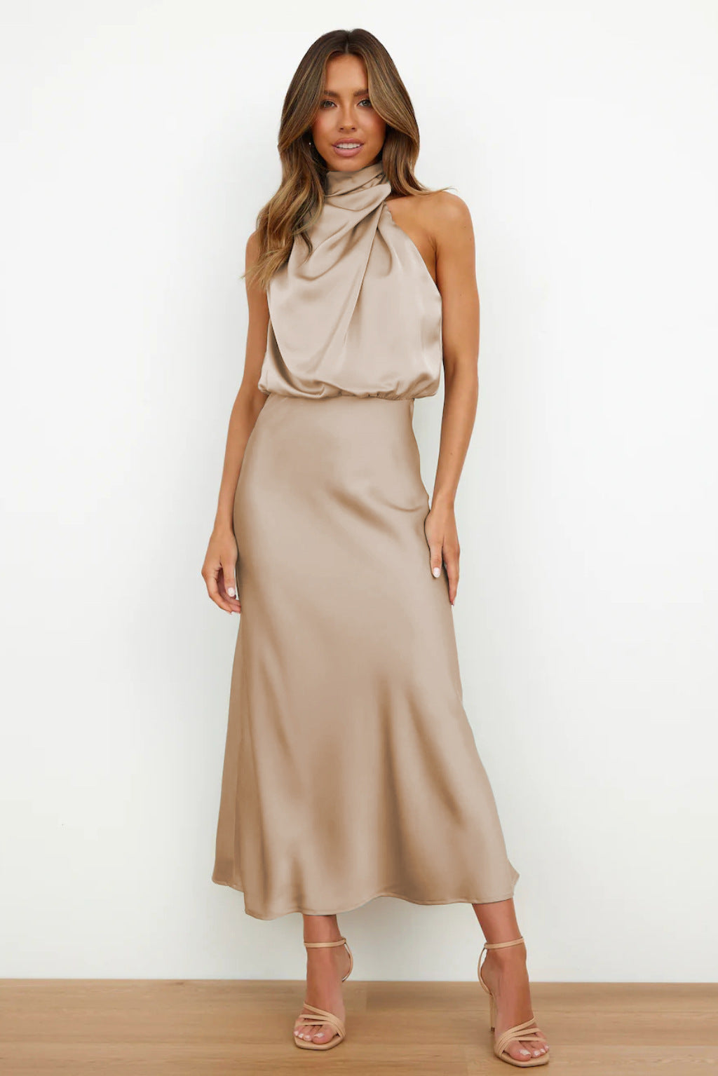 Elegant Satin Halter Dress for Women - High-End Evening Gown