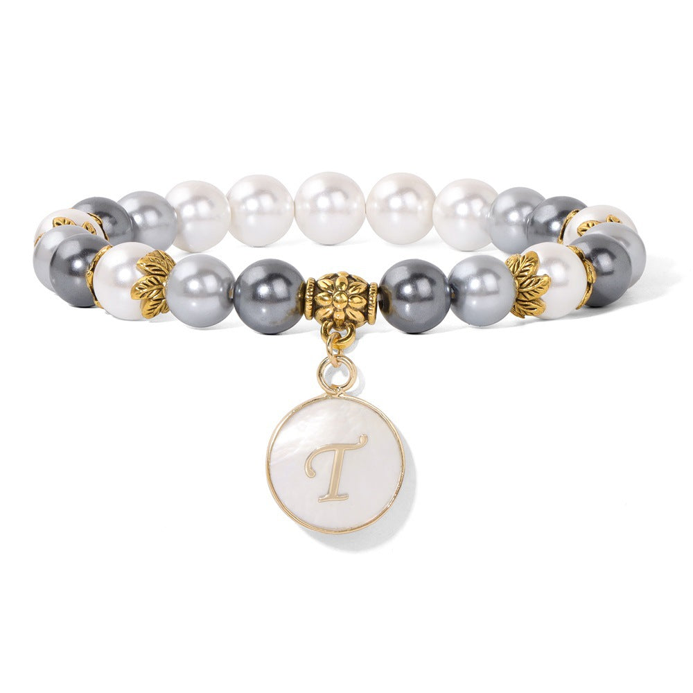 Letter Shell Pendant Pearl Beaded Bracelets