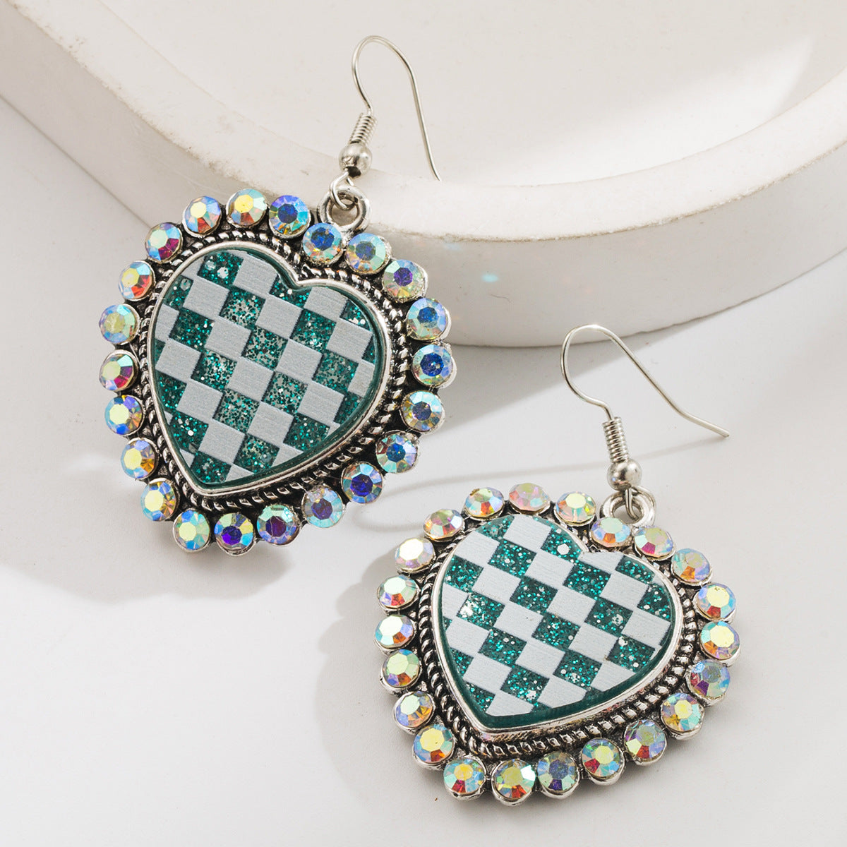 Trendy Heart-Shaped Earrings with Rhinestone Detail