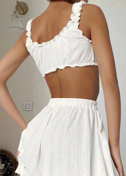 Ruffled Knit Lounge Set Soft Eyelet Fabric