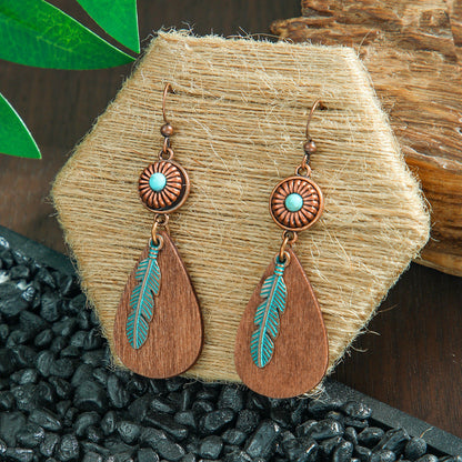 Bohemian Leaf Tassel Earrings Metal Leather Drop Dangle