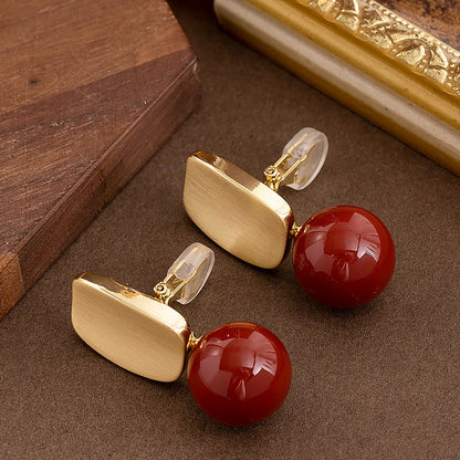 Elegant Round Red Pearl Ear Clips For Women