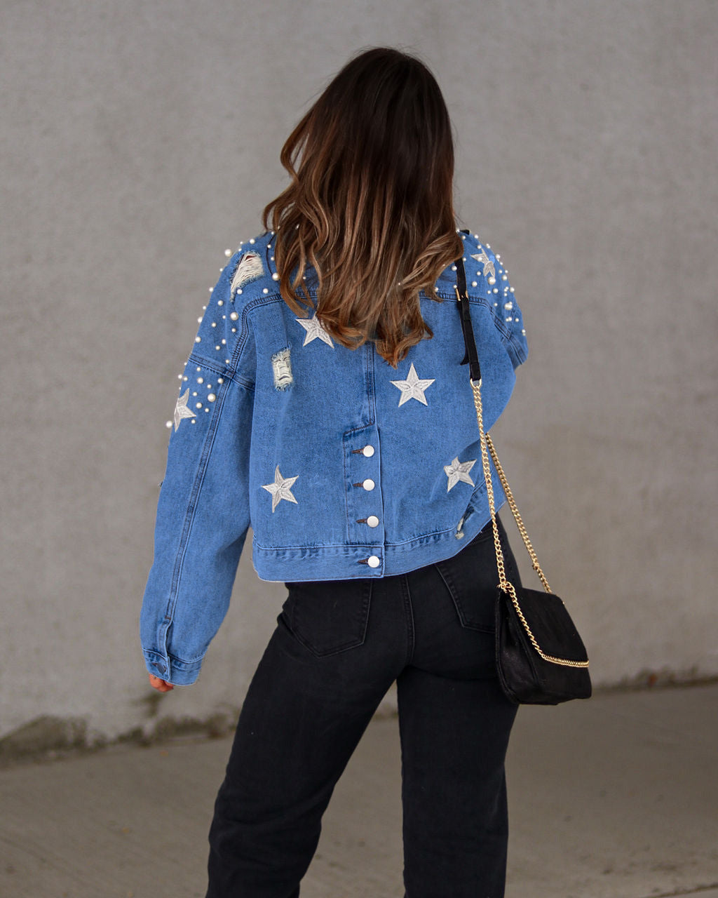 Fashionable Plus Size Denim Jacket with Beaded Details