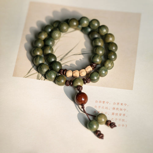 Old Material Green Sandalwood Buddha Beads Bracelet Female Forest Student Sandalwood Passion Seed Bracelet Couple Ethnic Style