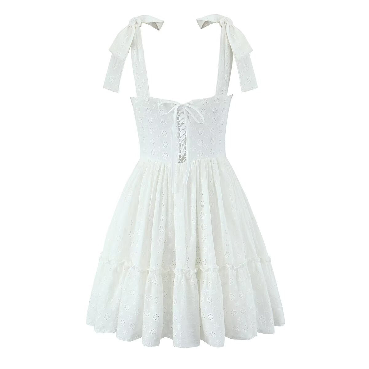 Classic Solid Color Embroidered Mini Dress