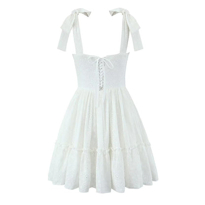 Classic Solid Color Embroidered Mini Dress