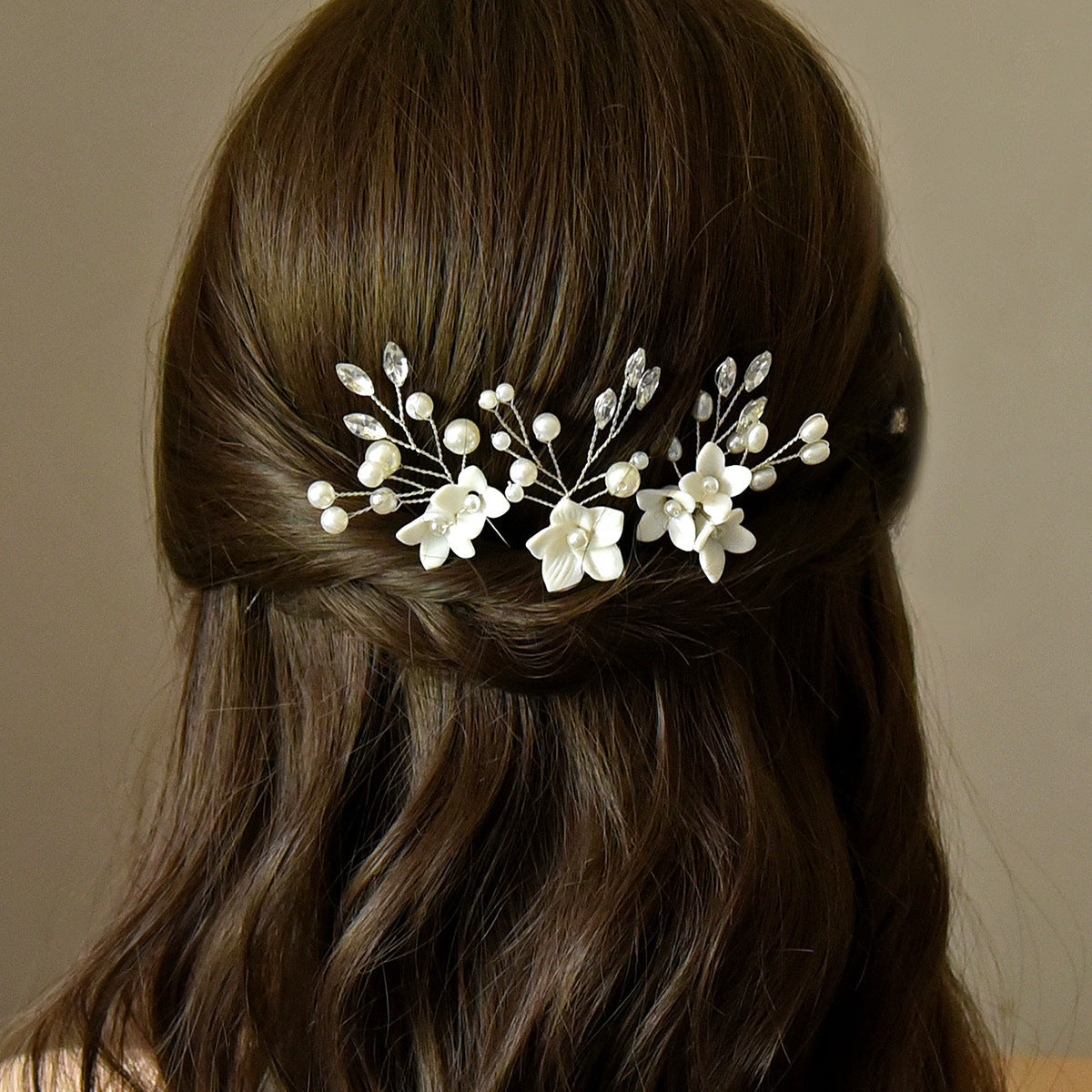 Bridal Wedding Hair Accessories Set of 3 White Floral U-Shaped Hair Pins